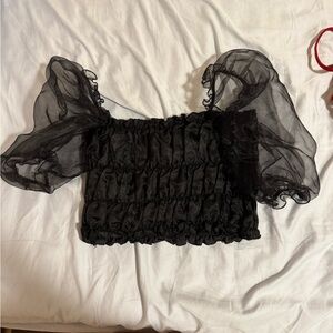 Elegant Black Sheer Puff Sleeve Top